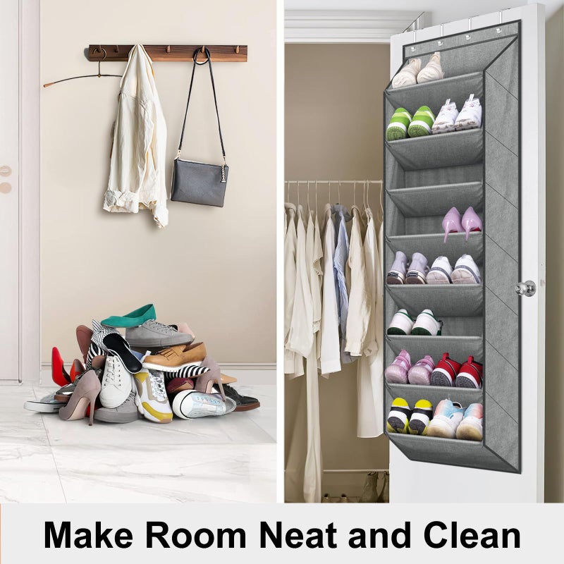 SLEEPING LAMB Over The Door Shoe Organizer for Closet with Large Deep Pockets, Narrow Shoe Rack for Door Hanging Boots Storage, Grey - Image 4