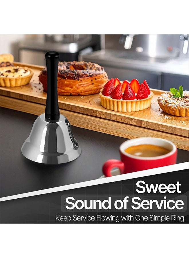 1 Pack Loud Silver Steel Hand Bell for Service with Black Handle, Dinner Bell & Desk Bell Ringer for Classroom, Hotel Front Desk, School, Elderly Care, Nurse Call, Pet Training & Food Line - Image 3
