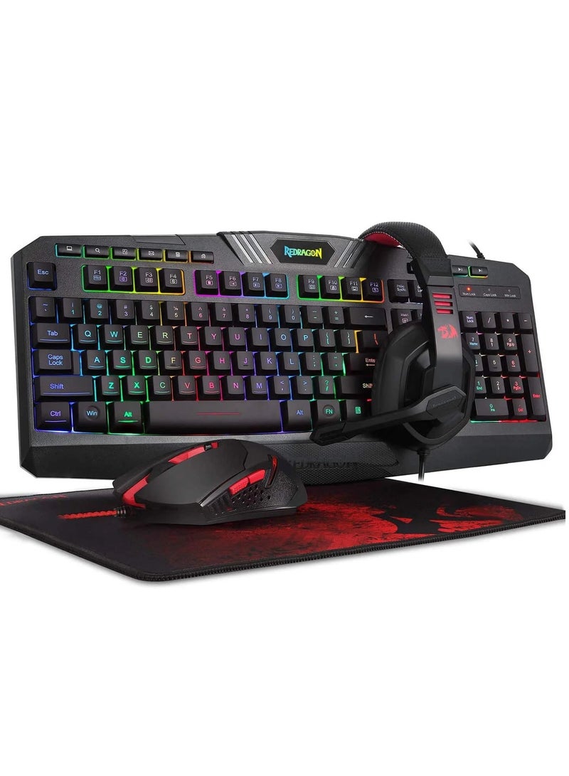REDRAGON Gaming Essentials 4-in-1 Keyboard/Mouse/Headset/Mousepad Set S101-BA-2 