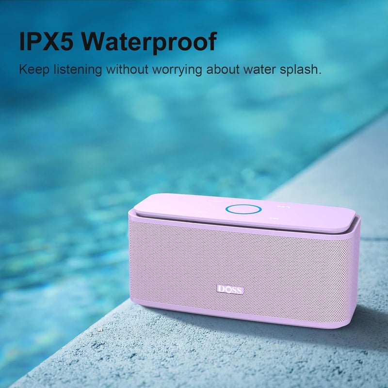 Doss SoundBox Touch Wireless Bluetooth Speaker with 12W HD Sound and Bass, IPX5 Waterproof, 20H Playtime, Touch Control, Bluetooth 5.0, Handsfree, for Office, Home, Outdoor, Travel-Purple - Image 4
