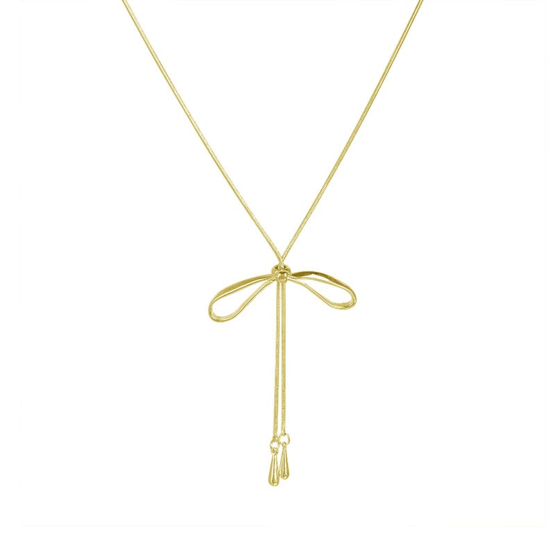 FUTIMELY Dainty Long Gold Necklace for Women,Thin Herringbone Chain Necklace,Long Lariat Necklace Body Jewelry (Bow Gold) - Image 1