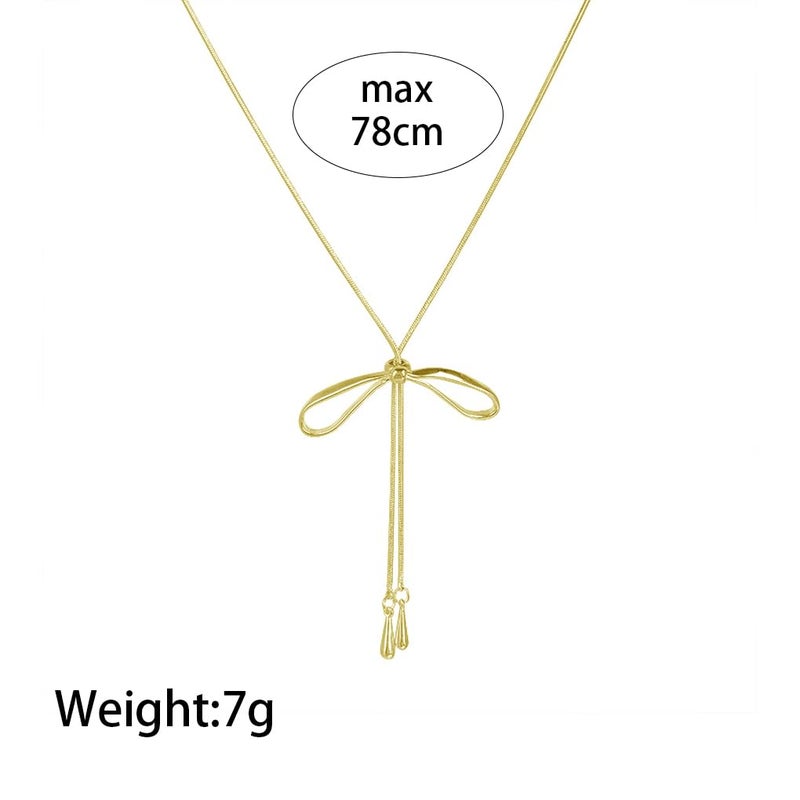 FUTIMELY Dainty Long Gold Necklace for Women,Thin Herringbone Chain Necklace,Long Lariat Necklace Body Jewelry (Bow Gold) - Image 4
