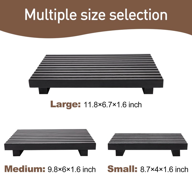 Renawe Small Black Bathroom Decor Tray for Counter Dish Soap Holder Wooden Pedestal Stand for Kitchen Sink Soap Dispenser Wood Risers Kitchen Accessories Countertop Vanity Counter Sponge Sink Tray - Image 4