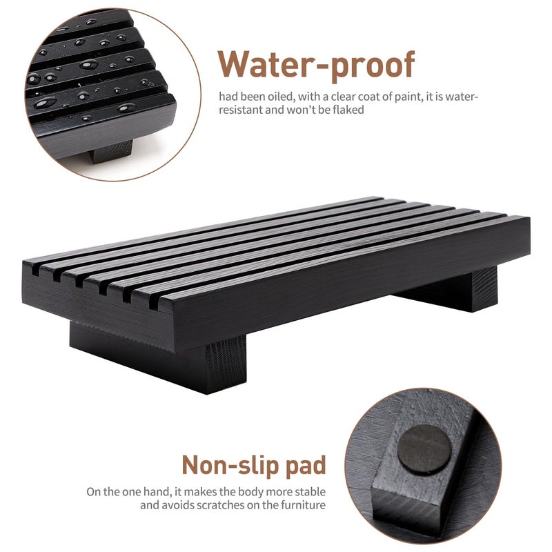 Renawe Small Black Bathroom Decor Tray for Counter Dish Soap Holder Wooden Pedestal Stand for Kitchen Sink Soap Dispenser Wood Risers Kitchen Accessories Countertop Vanity Counter Sponge Sink Tray - Image 5