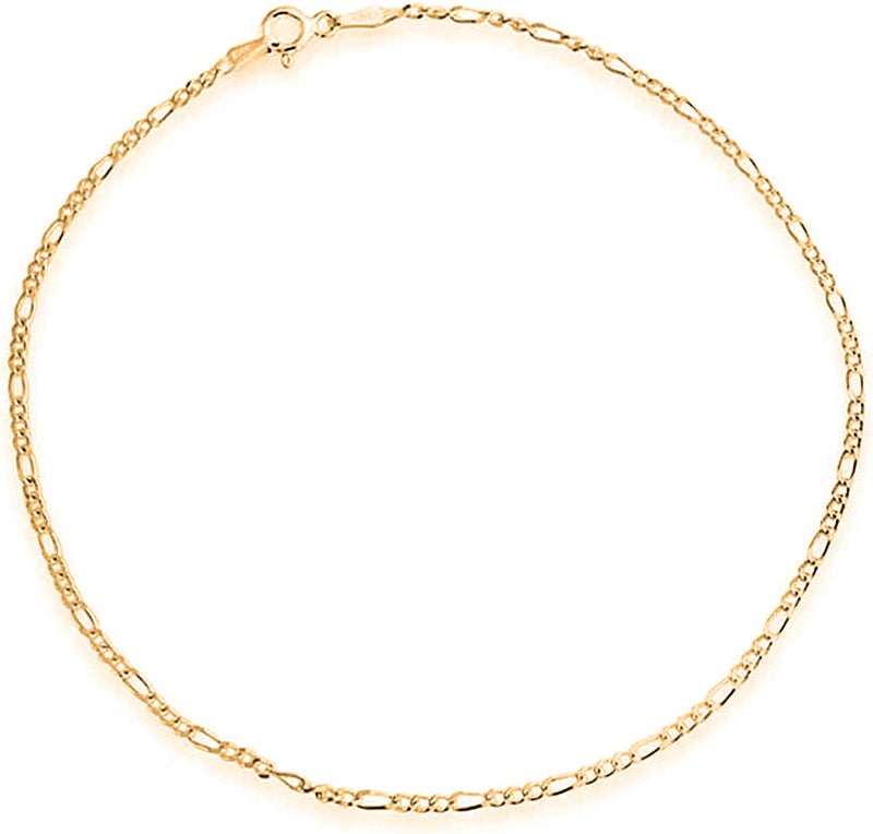 Savlano 925 Sterling Silver Chain Anklet Rope, Figaro, Mariner, Curb - 18K Gold Plated Chain Anklet Available in 9, 10 and 11 - Inches for Women Comes with a Gift Box - Made in Italy (1.8mm Fig, 9) - Image 1