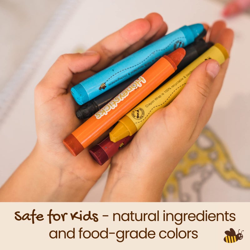 Honeysticks أقلام شمع هونيستيك العملاقة (16 عبوة) - أقلام شمع نقية 100% من شمع النحل - أقلام غير سامة للأطفال - أقلام كبيرة، سهلة الإمساك والاستخدام، غير قابلة للكسر، صديقة للبيئة، مستلزمات فنية لمرحلة ما قبل المدرسة، للأطفال من 2-4 سنوات، 4-8 سنوات - Image 2