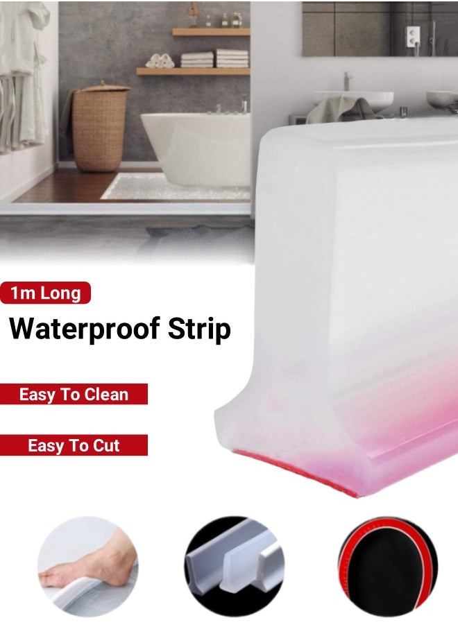 Generic Bathroom Water Strip,  T-Shape Shower Water Barrier Strip حاجز ماء للحمام حاجز مياه بطول 1 متر Bathroom Water Stopper Strip Water Dam Self-Adhesive Anti Slip Tape Strip Flow Block Seal Strip for Kitchen Bathroom Sink Counter  - Image 1