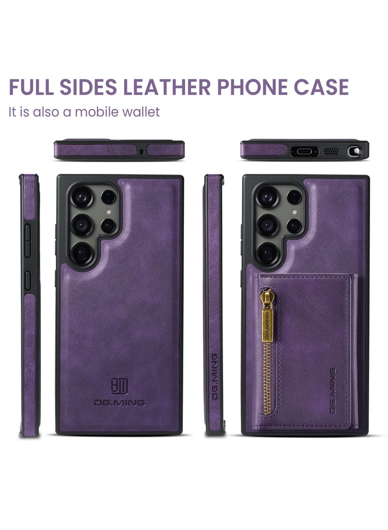 DGMING CaseMe Wallet Case for Samsung Galaxy S23 Ultra DGMING Premium Leather Phone Case Back Cover Magnetic Detachable with Trifold Wallet Card Holder Pocket - Purple - Image 3