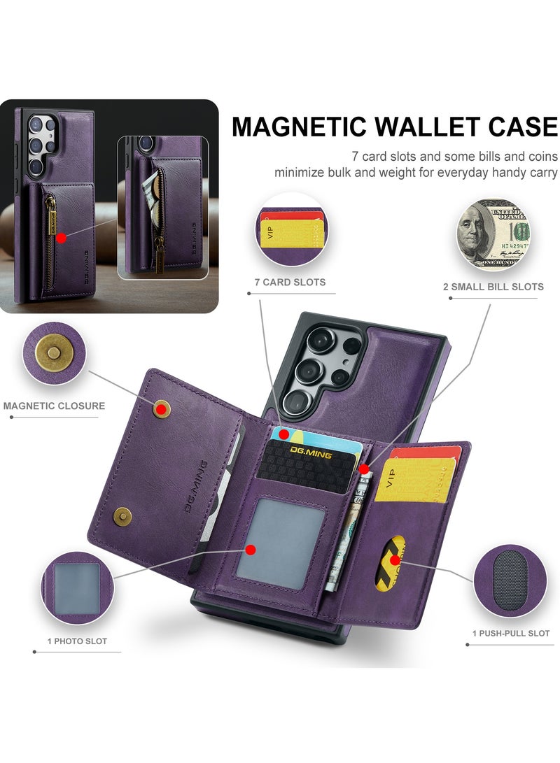 DGMING CaseMe Wallet Case for Samsung Galaxy S23 Ultra DGMING Premium Leather Phone Case Back Cover Magnetic Detachable with Trifold Wallet Card Holder Pocket - Purple - Image 4