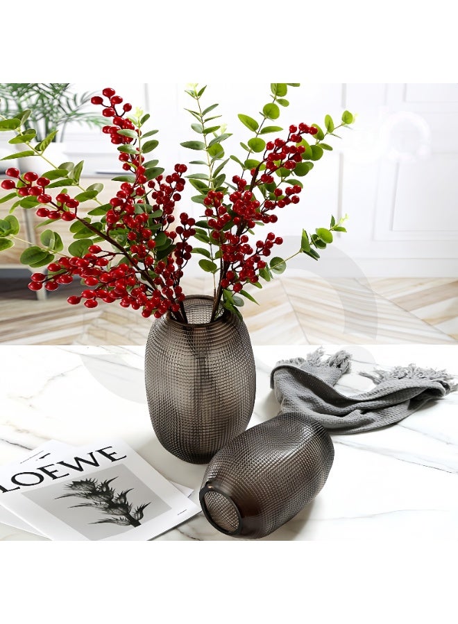 مزهرية زجاجية للزهور للديكور المنزلي، مزهرية زجاجية حديثة مصنوعة يدويًا للديكور المنزلي أو حفلات الزفاف أو غرفة المعيشة أو ديكور المنزل أو المكتب (رمادي) - Image 1