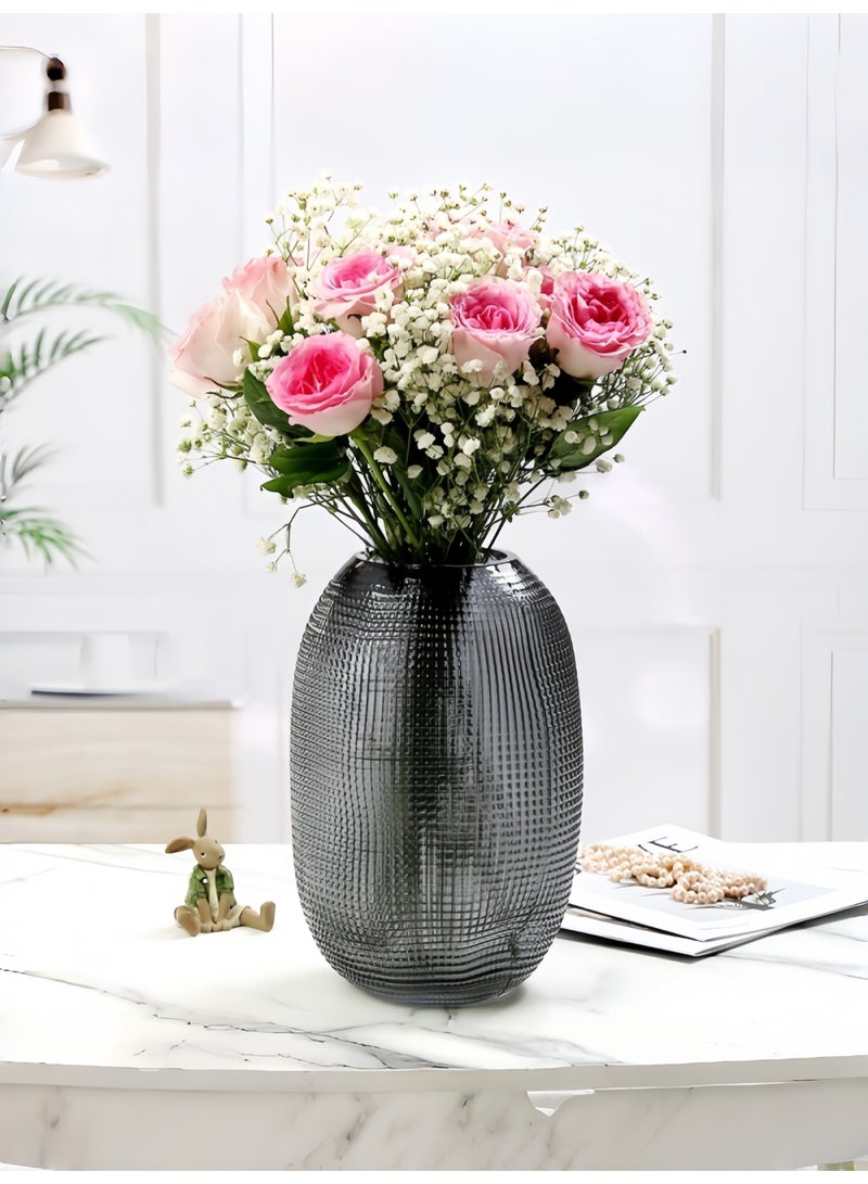 مزهرية زجاجية للزهور للديكور المنزلي، مزهرية زجاجية حديثة مصنوعة يدويًا للديكور المنزلي أو حفلات الزفاف أو غرفة المعيشة أو ديكور المنزل أو المكتب (رمادي) - Image 5