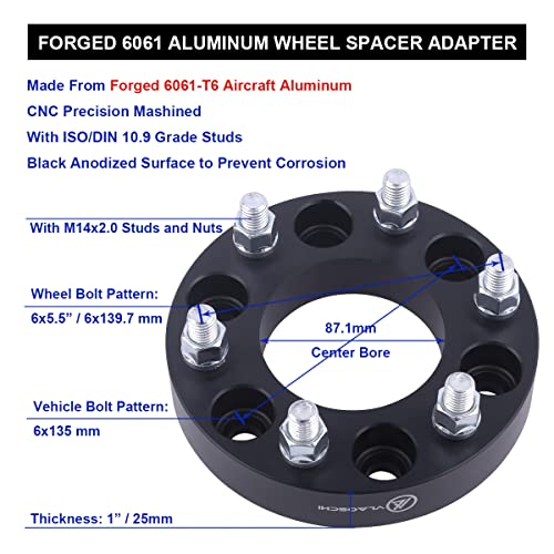 VLAOSCHI Black Forged 6x135 to 6x5.5 Wheel Adapters 1 Inch with 14x2 Studs Compatible with Ford 6 Lug 6x135 to 6x139.7 for 2004-2014 F150 | 2003-2014 Expedition | 2003-2014 Navigator - Pack of 4 - Image 5