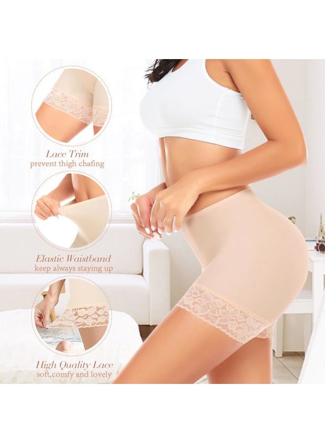 Werena Slip Shorts for Under Dresses Women Anti Chafing Underwear Seamless Boyshorts Panties Lace Under Shorts, #1 Nude, S - Image 3