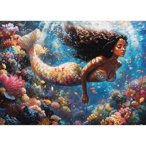 lamplig Puzzles for Adults 1000 Pieces Little Mermaid Ocean Beach Sea Coral 1000 Piece Puzzles with Letters on Back Jigsaw Puzzles 1000 Pieces for Fun Game Nights 276 L X 205 W 11 Poster - Image 1