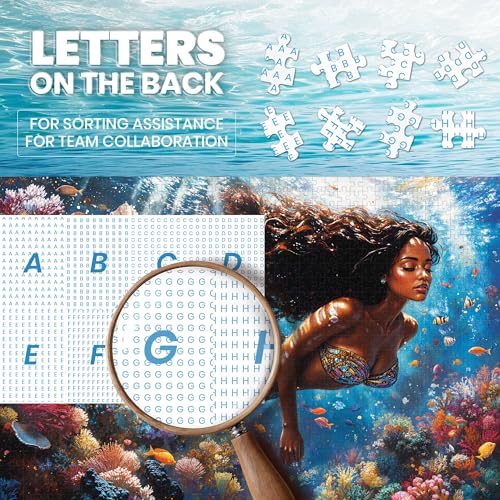 lamplig Puzzles for Adults 1000 Pieces Little Mermaid Ocean Beach Sea Coral 1000 Piece Puzzles with Letters on Back Jigsaw Puzzles 1000 Pieces for Fun Game Nights 276 L X 205 W 11 Poster - Image 5