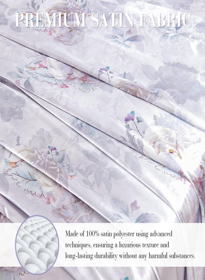 YIYEA Satin Sheets - Floral Print - Luxurious Silky Feel King Size Sheets- Elegant Smooth Satin Bed Sheets Set - 16" Deep Pocket, Ultra Soft, Hypoallergenic, and Fade Resistant - 4 PC - Image 2
