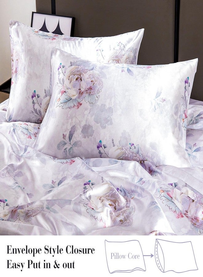 YIYEA Satin Sheets - Floral Print - Luxurious Silky Feel King Size Sheets- Elegant Smooth Satin Bed Sheets Set - 16" Deep Pocket, Ultra Soft, Hypoallergenic, and Fade Resistant - 4 PC - Image 5