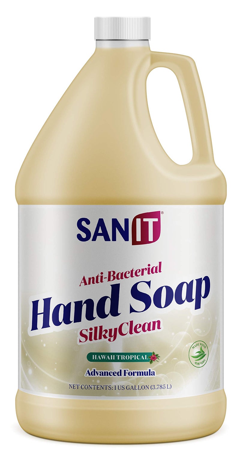 Sanit Silky Clean Antibacterial Liquid Gel Hand Soap Refill  Advanced Formula with Coconut Oil and Aloe Vera  AllNatural Moisturizing Hand Wash  Made in USA Hawaii Tropical 1 Gallon