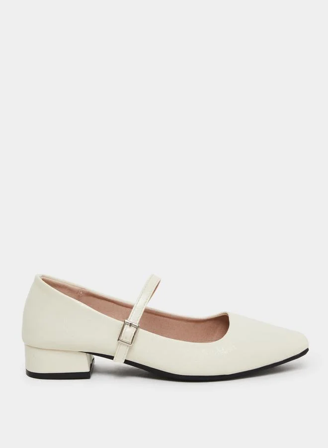 Take Two Beige Block Heel Mary Jane Shoes