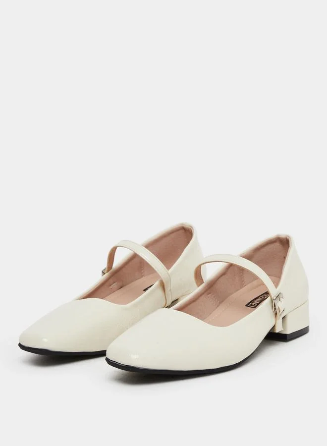 Take Two Take Two Beige Block Heel Mary Jane Shoes