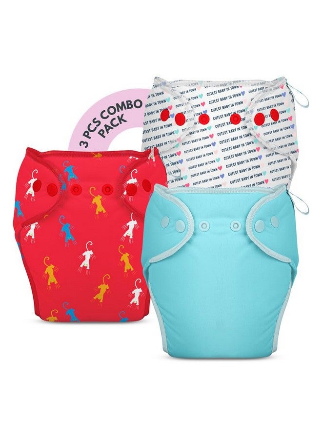 Bumberry New & Improved Smart Nappy For New Born Baby - Combo Of 3 (Sm |4-9 Months) | Holds Upto 3 Pees With Extra Absorbtion & 100% Leak Protection All In One Cloth Diaper For Just Borns - Kit 10 - Image 1