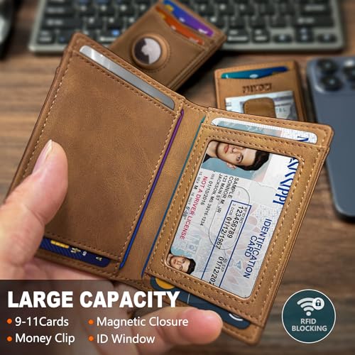 miyozi Airtag Wallet for Men with Money Clip Gift Boxed Magnetic Closure Slim Genuine Leather Front Pocket Wallet 41x 28 RFID Blocking - Image 3