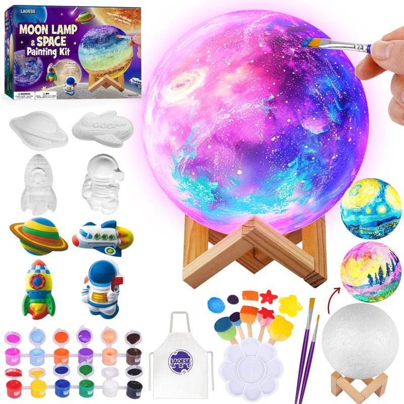 LAOESE Paint Your Own Moon Lamp Kit, DIY 3D Space Moon Night Light, Art Supplies Arts & Crafts Kit, Arts and Crafts for Kids Ages 8-12, Toys Girls Boy Birthday Gift Ages3 4 5 6 7 8 9 10 11 12+ - Image 1