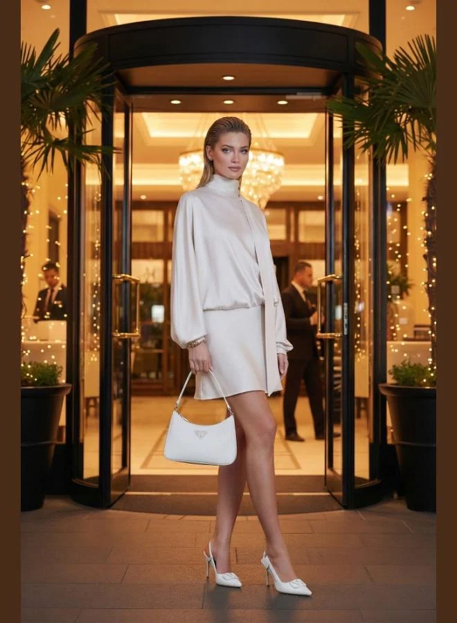 ليلا فستان ليلا نسائي بياقة عالية ورباط من الساتان بقصة قياسية