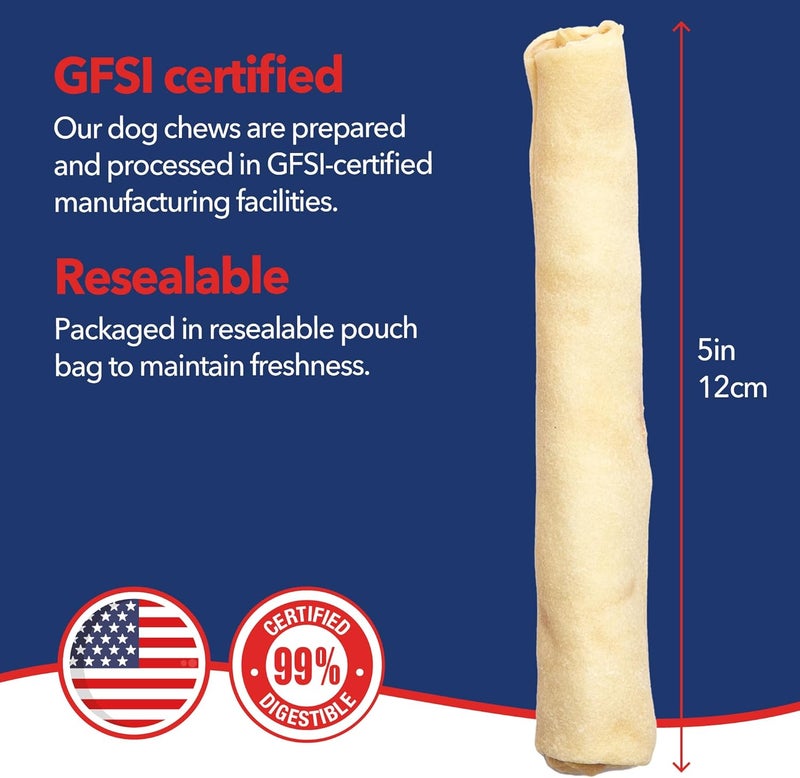 Pet Factory 100% Made in USA Beefhide Chip Rolls Dog Chews, Natural Flavor, Treats for Small & Medium Dogs - 5", 22 Count/1 Pack - Image 4