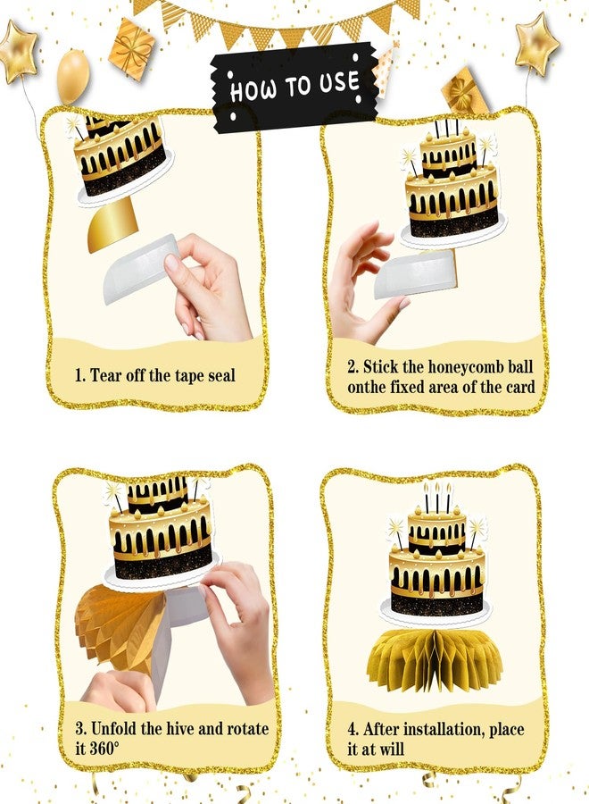 إنورو مجموعة زينة طاولة عيد ميلاد على شكل خلية نحل، هدايا عيد ميلاد وذكرى زواج، زينة طاولة لحفلات أعياد الميلاد للكبار والصغار والمراهقين، مجموعة من 8 قطع (ذهبي) - Image 3