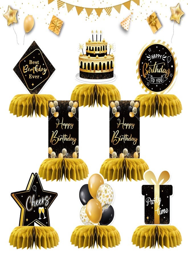 إنورو مجموعة زينة طاولة عيد ميلاد على شكل خلية نحل، هدايا عيد ميلاد وذكرى زواج، زينة طاولة لحفلات أعياد الميلاد للكبار والصغار والمراهقين، مجموعة من 8 قطع (ذهبي) - Image 1