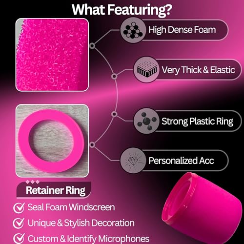 RhymKawa MV7 Pop Filter for Shure MV7 and MV7X Microphone Windscreen Cover Replacing, Colored Foam with Retainer Ring (Pink) - Image 2