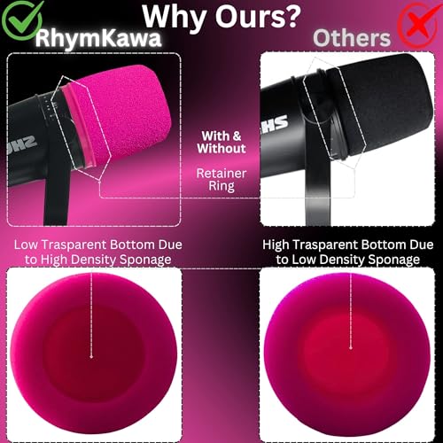 RhymKawa MV7 Pop Filter for Shure MV7 and MV7X Microphone Windscreen Cover Replacing, Colored Foam with Retainer Ring (Pink) - Image 3