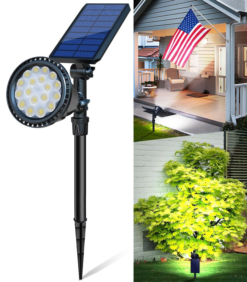 OSORD Solar Spot Lights Outdoor, Halloween Bright Solar Landscape Spotlights Waterproof 18LED 2-in-1 Solar Powered Flag Light Adjustable Auto On/Off Uplights for Flag Pole Garden Yard 1Pack (Cool White) - Image 1