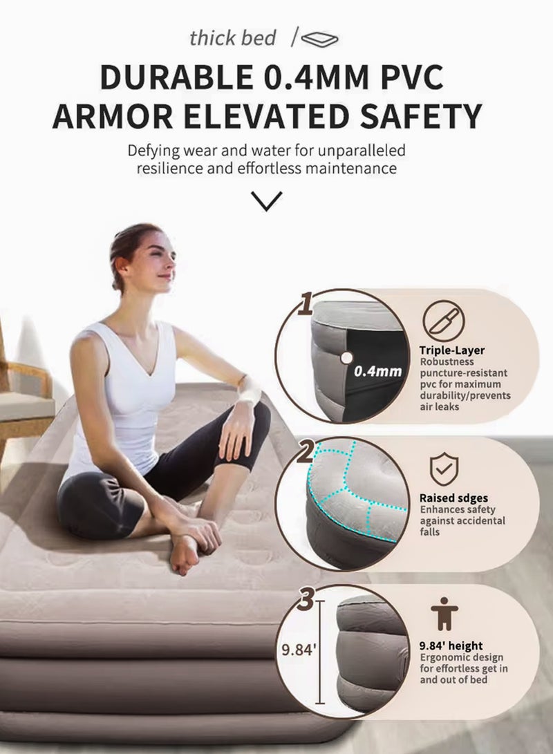 DBLEW Double Size Air Mattress With 2 Air Pillows Durable Inflatable Camping Bed Sleeping Mat with Built in Rechargeable Air Pump Self Inflation Waterproof Blow up Airbed One Button Inflate and Deflate for Home, Outdoor Adventures, Hiking, Travel, Sleepovers, Picnics, and Guest Bed Use Ultra Plush Technology 200x40x150cm - Image 5