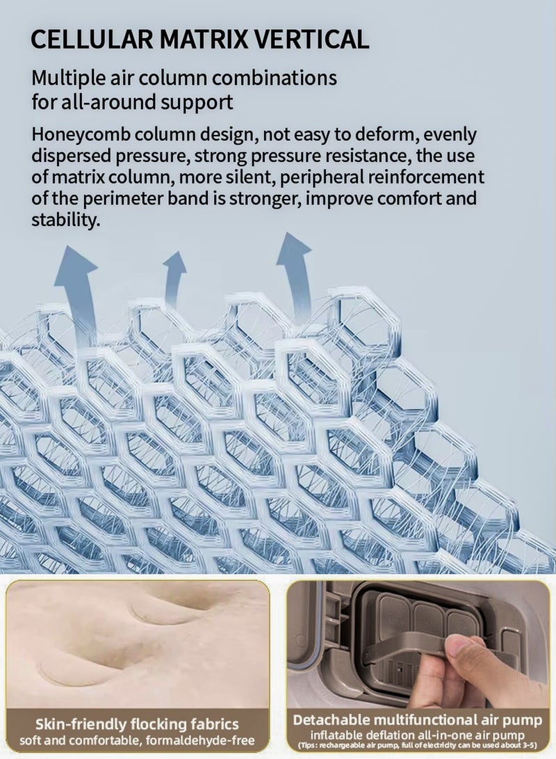 DBLEW Double Size Air Mattress With 2 Air Pillows Durable Inflatable Camping Bed Sleeping Mat with Built in Rechargeable Air Pump Self Inflation Waterproof Blow up Airbed One Button Inflate and Deflate for Home, Outdoor Adventures, Hiking, Travel, Sleepovers, Picnics, and Guest Bed Use Ultra Plush Technology 200x40x150cm - Image 4