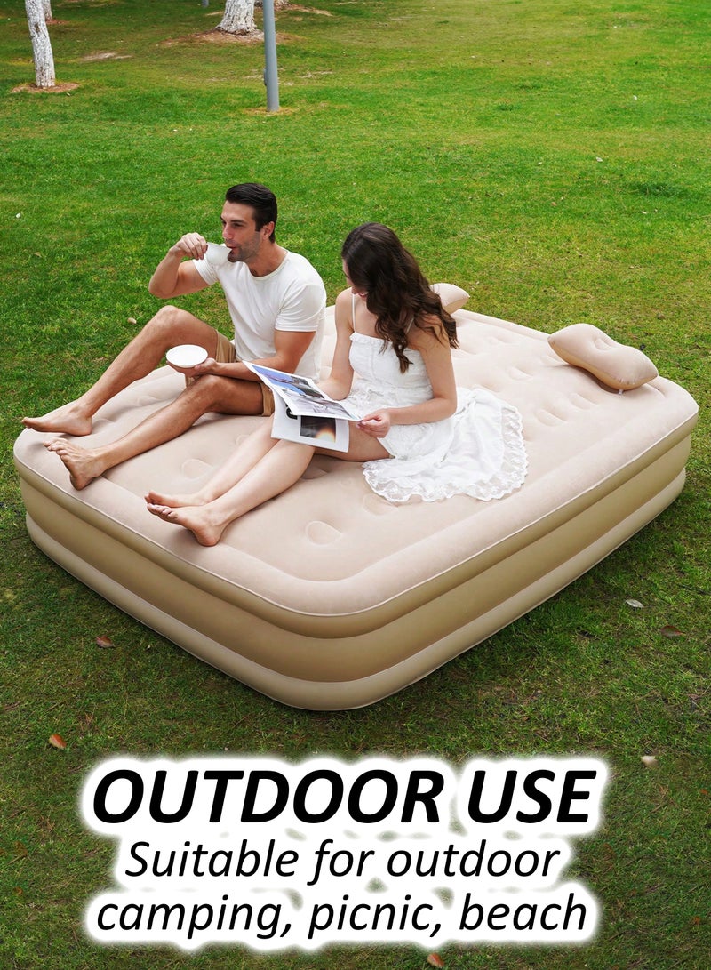 DBLEW Double Size Air Mattress With 2 Air Pillows Durable Inflatable Camping Bed Sleeping Mat with Built in Rechargeable Air Pump Self Inflation Waterproof Blow up Airbed One Button Inflate and Deflate for Home, Outdoor Adventures, Hiking, Travel, Sleepovers, Picnics, and Guest Bed Use Ultra Plush Technology 200x40x150cm - Image 1