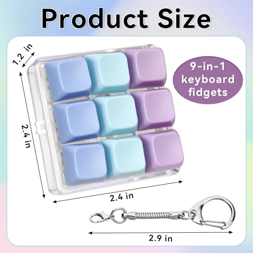 DEARIDAP Keyboard Fidget Toy 9in 1 Keyboard Keychain Push Bubble Sensory Fidget Toys Anxiety and Stress Relief Gifts for Children Adults Friends Purple and Blue - Image 5