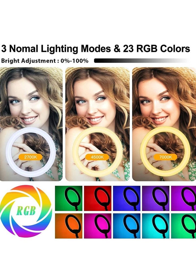 مصباح حلقي RGB مقاس 18 بوصة مع حامل ثلاثي القوائم لكاميرا الهاتف iPad Selfie Live Stream YouTube TikTok Video Shooting Best Lighting جو Ringlight 18 بوصة - Image 2