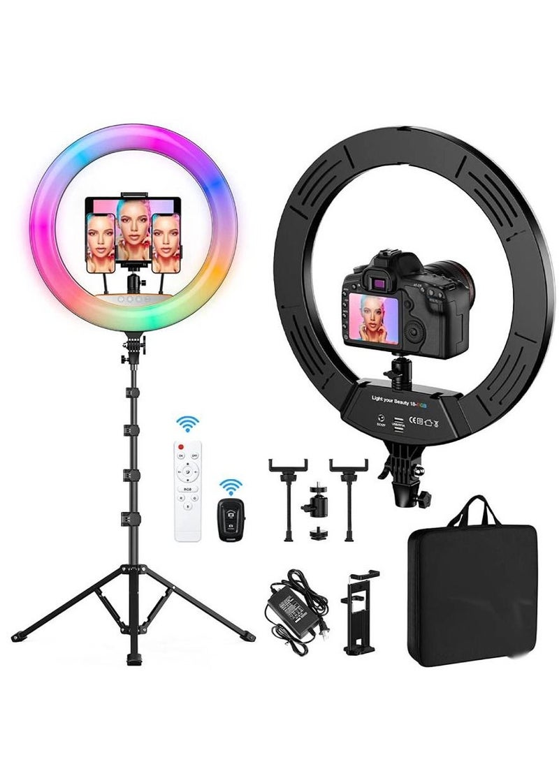مصباح حلقي RGB مقاس 18 بوصة مع حامل ثلاثي القوائم لكاميرا الهاتف iPad Selfie Live Stream YouTube TikTok Video Shooting Best Lighting جو Ringlight 18 بوصة - Image 1