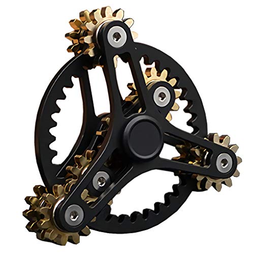Bitopbi Pure Brass Fidget Spinner Gears Linkage Fidget Gyro Toy Metal DIY Hand Spinner Spins Long Time EDC Focus Meditation Break Bad Habits ADHD with Multiple Premium Bearings 12 Bearings Black - Image 1