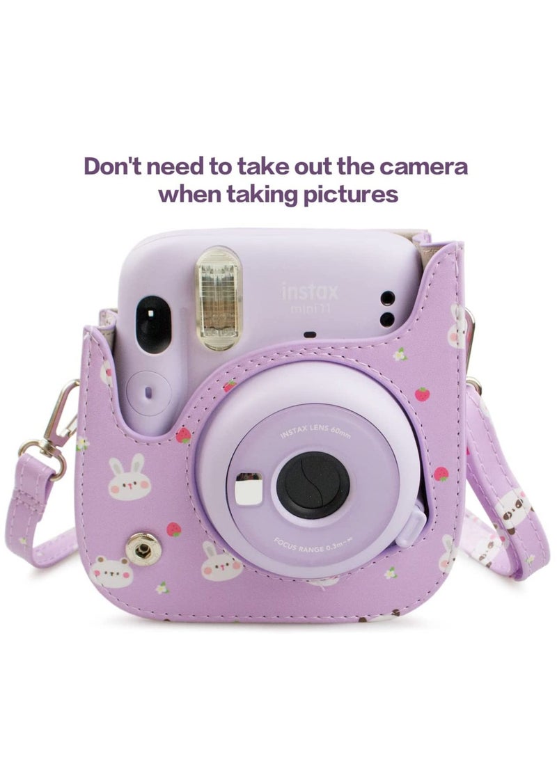 KASTWAVE PU Leather Mini 11 Cover, Mini 11/Mini 9/Mini 8/Mini 8+ PU Face Vintage Camera Bag Cover Camera Bag with Adjustable Shoulder Strap (Purple Rabbit) - Image 3