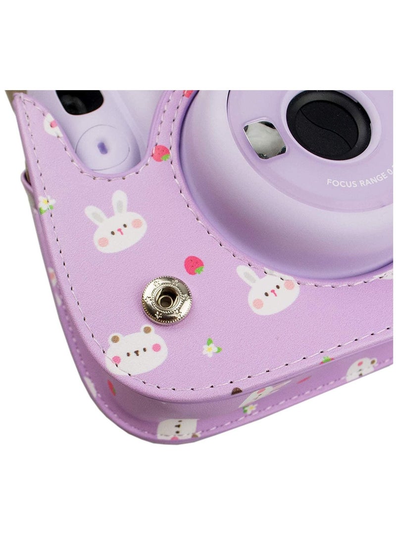 KASTWAVE PU Leather Mini 11 Cover, Mini 11/Mini 9/Mini 8/Mini 8+ PU Face Vintage Camera Bag Cover Camera Bag with Adjustable Shoulder Strap (Purple Rabbit) - Image 5