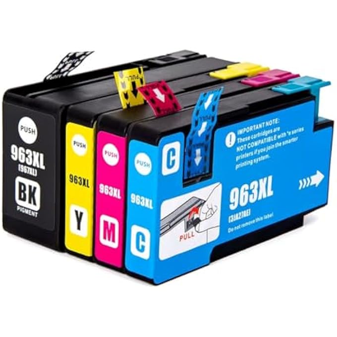 SET OF 4 963XL BLACK CYAN MAGENTA YELLOW COMPATIBLE INK CARTRIDGES FOR HP OFFICEJET PRO 9010 9010E 9012 9012E 9014 9014E 9015 9015E 9016 9019 9019E 9020 9022 9022E 9025 9025E PRINTERS - Image 1