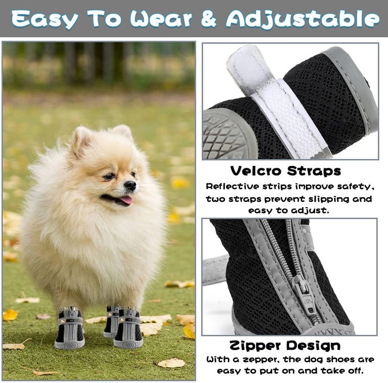 KUTKUT Dog Shoe for Hardwood Floors with Reflective & Adjustable Strap Zipper Closure for Small Dogs Maltese, Papillon, ToyPomeranian, ToyPoodle (Size# 2, L*W: 4.0cm* 3.3cm Black) - Image 4