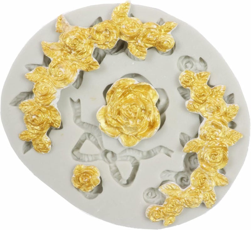 Skytail Roses Leaves Silicone Mold Valentines Day 3D Roses Candle Mold Couple Gifts Wax Resin Casting Clay Chocolate Candy Cake Decor Fondant for DIY Cupcake Cookie Cake Pop Jelly Soap Mold - Image 1