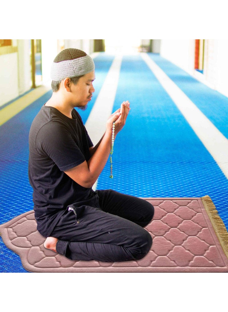 Anmi Flannel Prayer Mat, Mosque-shaped Soft Prayer Rug,Prayer Rug with Tassels, Prayer Mats for Ramadans Eid  - Image 2