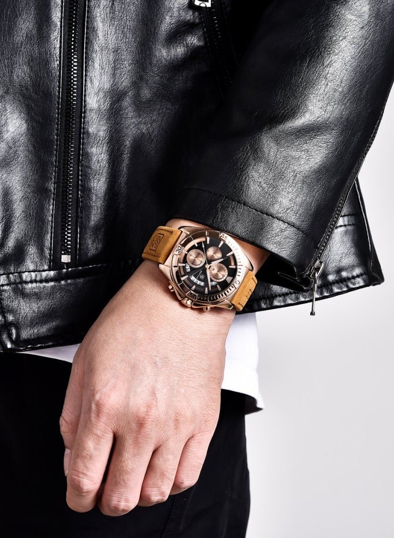 BENYAR Mens Watch Waterproof Chronograph Date Watch for Men Leather Strap Quartz Movement Analog Watch Business Casual Gift for Men - Image 3