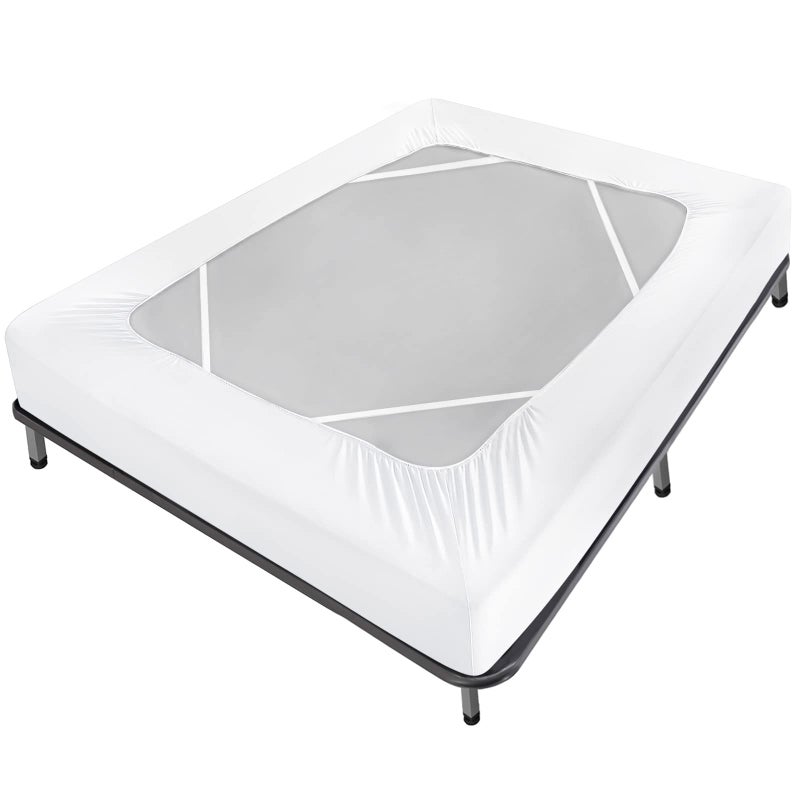 Box Spring Cover Queen Size Bed Skirt Wrap 4 Side of The Mattress Stretch Snug Fit Ultra Soft Wrinkle Free Replacing Bed Skirts for Hotel and Home White