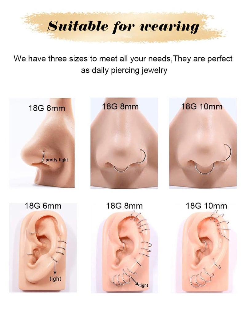 AMASIS 3Pcs 20G Gold Nose Rings Hoop for Women Men,Hypoallergenic 316l Surgical Steel Hinged Clicker Segment Nose Rings Hoop Helix Cartilage Daith Tragus Sleeper Earrings Real Body Piercing Jewelry Diameter 6mm 8mm 10mm - Image 4